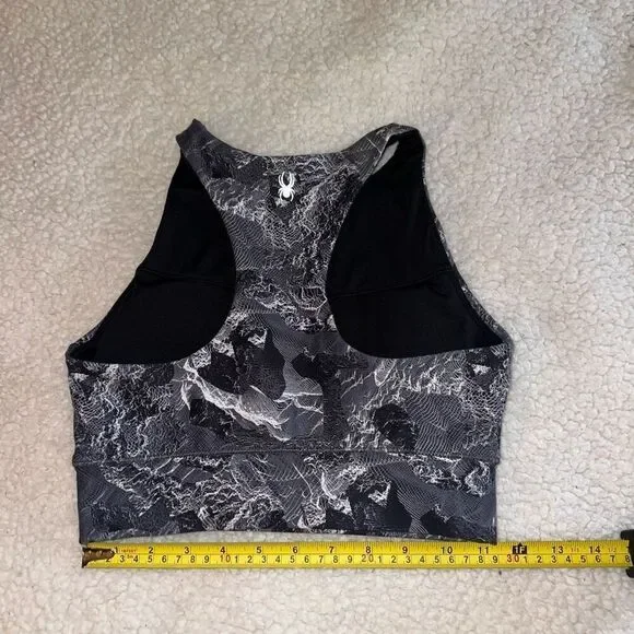 Spyder Womens High Neckline Gray White Marble Sports Bra - Picture 4 of 5